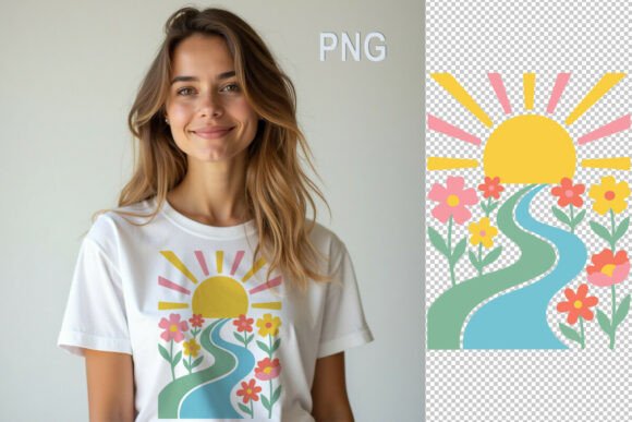 Download Retro Sun and Flower River, T-Shirt - Retro Collection