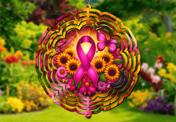 Download Breast Cancer Floral Ribbon Wind Spinner - Cancer Collection